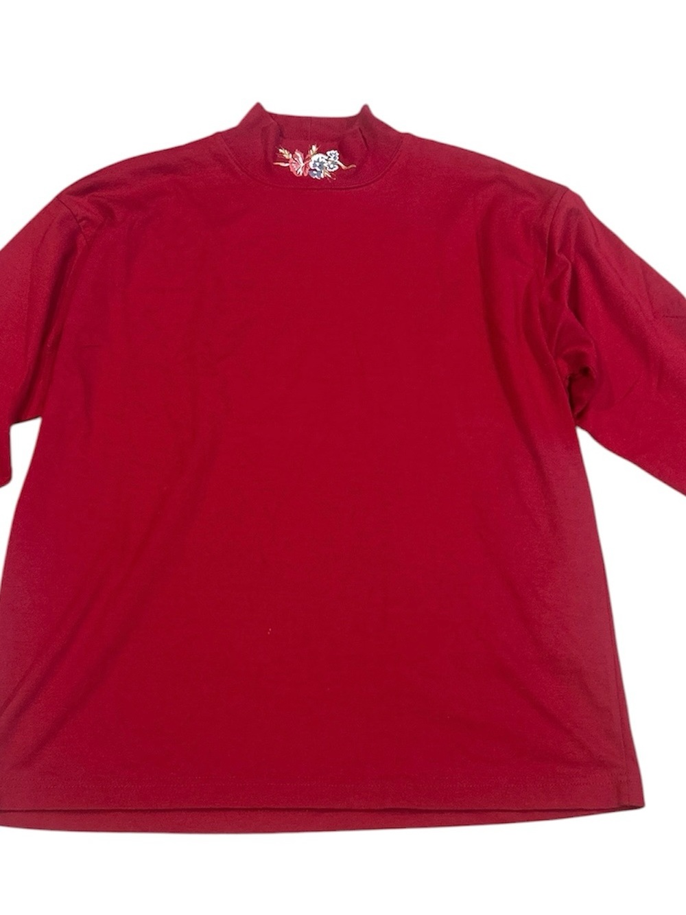 Vintage TM Sport Ruby Red Floral Mock Neck Top L